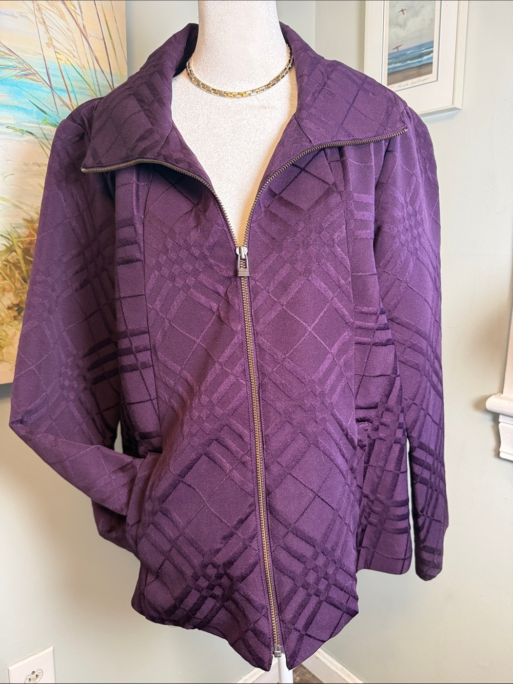 Chico's Purple Quilted Zip-Front Bomber Jacket